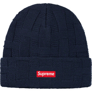 送料無料　ネイビー　19AW　19FW Supreme　 Basket Weave Beanie ボックス ロゴ ビーニー ニットキャップ