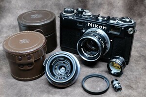 【希少・レンズセット】Nikon S2 後期型 ブラックペイント Nikkor 50mmf2 28mmf3.5 フード AR-1 予備パーツ等多数 NikonSP NikonS3 NikonF