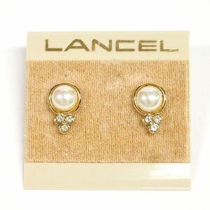 I242-37 ランセル ピアス フェイク パール クリスタル ラインストーン ゴールド レディース アクセサリー LANCEL