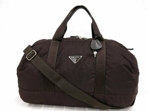 ◆美品◆PRADA プラダ◆ナイロン サフィアーノ レザー 本革◆2way ボストン バッグ◆茶色 シルバー金具◆イタリア製◆ヴィンテージ◆A7172