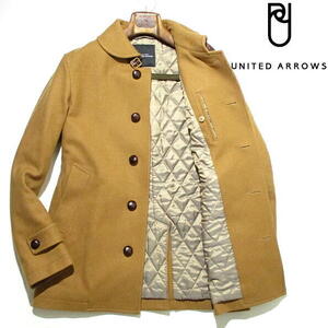 ▼ ユナイテッドアローズ　衿ベルト　レザーベルト　ウールコート　マリンコート　Mサイズ　UNITED ARROWS ショールカラー キャメル　中綿