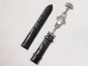 送料無料 腕時計 交換用ベルト クロコダイル型押し 牛本皮バンド 黒 21mm