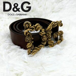 希少品 最高級 D&G ドルチェ&ガッバーナ ベルト DG ローズバロックレザーゴールド金具 激レア品 希少デザイン 廃盤品 メンズレディース