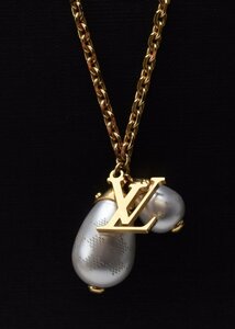 美品 LOUIS VUITTON ルイ・ヴィトン 【パンダンティフ ダミエ・パール ネックレス ホワイト×ゴールド金具 M66322】LV