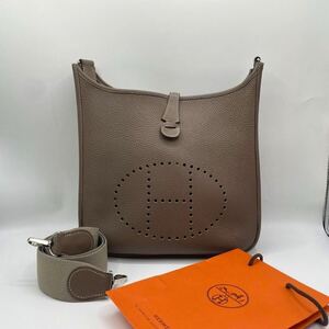 1円 ◎極美品◎ HERMES エルメス エブリン トリヨン エトープ エトゥープ ショルダーバッグ トリヨン レディース パンチング ロゴ レザー