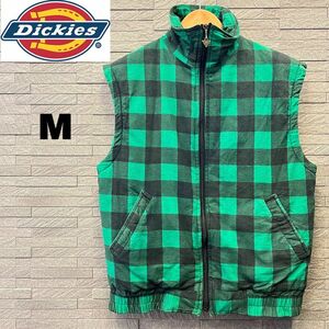 Dickies/ディッキーズ　メンズ　ダウンベスト　チェック　グリーン・緑×ブラック・黒　Mサイズ　アウター・上着・ジャケット