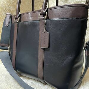 極美品 大容量 ●コーチ COACH ビジネスバッグ メトロポリタン トート 2way 肩掛け ブリーフケース バイカラー 黒 ブラック 茶 A4 レザー 