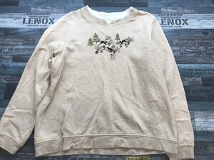 BRECKENRIDGE レディース リス刺繍 スパンコール付き 裏起毛 スウェットトレーナー L ベージュ