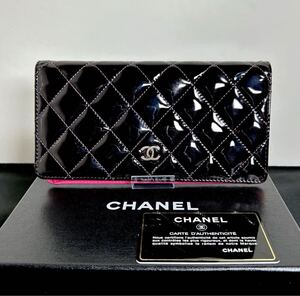 ☆1円〜 CHANEL マトラッセ エナメル 二つ折り長財布 鑑定済み ギャランティ、箱付　シャネル CC☆