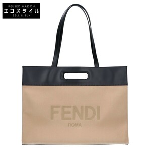 FENDI フェンディ 7VA480 レザーxキャンバス ロゴ ショッピング トートバッグ ベージュxブラック メンズ レディース ユニセックス