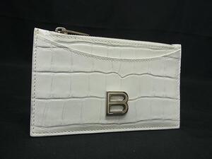 1円 ■美品■ BALENCIAGA バレンシアガ 637371 クロコダイル型押しレザー フラグメントケース コインケース ホワイト系 FF8986