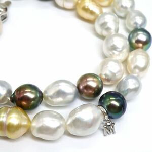 美品!!テリ抜群!!＊MIKIMOTO(ミキモト)K18WGマルチカラー南洋真珠ネックレス＊s 71.0g 44.0cm 9.5~12.5mm珠 necklace jewelry EI0/FB1