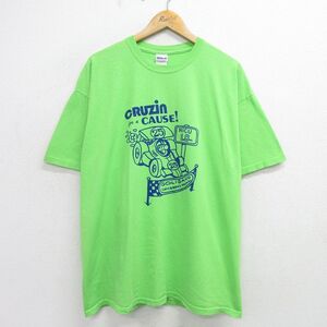 XL/古着 半袖 ビンテージ Tシャツ メンズ 00s レーシングカー カメ 大きいサイズ コットン クルーネック 黄緑 24may17 中古