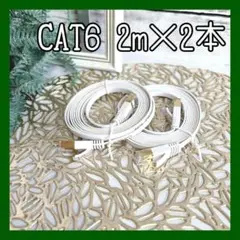 LANケーブル CAT6 2m 2本セット ホワイト PCケーブル コネクタ