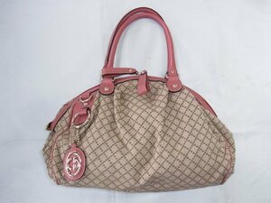 グッチ GUCCI ハンドバッグ ディアマンテ キャンバスｘレザー ブラウンｘピンク ２２３９７４　５２５０４０ ショルダー欠品 中古良品