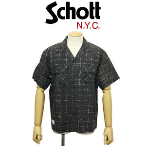 Schott (ショット) 3123015 KASURI PLAID S/S SHIRT カスリ柄 格子縞 ショートスリーブシャツ 10(09)BLACK XXL