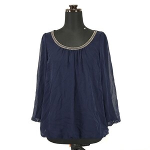 ROPE PICNIC★七分袖シャツ/シフォンブラウス【women’s size -38/紺/navy blue】Tops/Shirts◆BH78