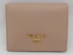 PRADA プラダ 1MV204 サフィアーノ レザー ベージュ RFID 二つ折り財布　/B6964