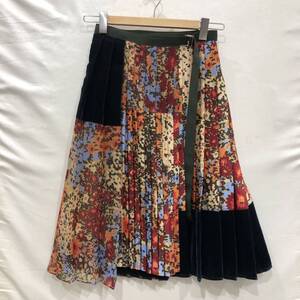 【sacai】サカイ Floral Print Skirt 18-03956 651 18fw プリーツスカート 巻きスカート ミモレ丈 花柄 シフォングリーン ベロア ts202409