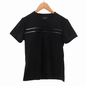 フェンディ FENDI ジャージ ロゴテープ Ｔシャツ ショート丈 黒 ブラック 42 約M IBO65 レディース