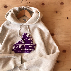 XLARGE × champion リバースウィーブ パーカー M 杢グレー エクストララージ チャンピオン 古着 スウェット