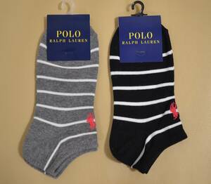 新品　タグ付き　女性　 POLO RALPH LAUREN 　ポロラルフローレン　綿混ショートソックス　ボーダー柄２足セット　　送料無料　　 