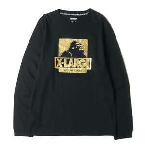 X-LARGE エクストララージ Tシャツ サイズ:M ホイルプリント ゴリラロゴ ロングスリーブTシャツ ブラック 黒 トップス カットソー 長袖