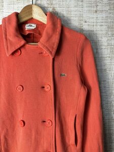 ☆US古着 LACOSTE ラコステ ジャケット コットンジャケット スウェット生地 Pコート ダブルボタン ワニロゴ オレンジ【38(S)】　　◆4163◆