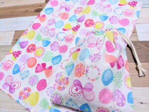 ＊40×60cm＊ハンドメイド＊ランチョンマット・巾着袋給食セット＊水彩風ちょうちょ柄白＊入園・入学・新学期準備＊小学校