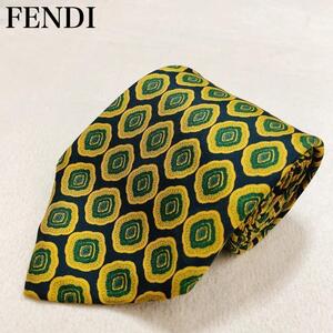 FENDI フェンディ ネクタイ イタリア製 シルク 総柄 上品 高級感 ゴージャス 光沢 ワンポイントロゴ エレガント ビジネス スーツ V35