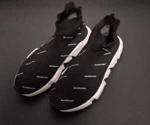 BALENCIAGA(バレンシアガ）スピードトレーナー　総柄スニーカー　メンズ　ブラック　サイズ：38　程度良好（未使用に近い）