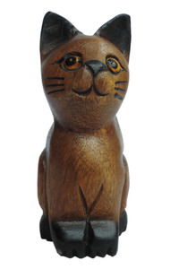 ■☆アジアン雑貨　木彫りネコ(お座り猫さん)（CAT-46）