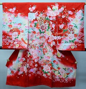 お宮参り産着 女児 女の子 正絹 のしめ 金刺繍 赤地 豪華絢爛 祝着 初着 着物 一つ身 新品（株）安田屋 NO39736