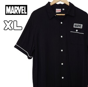 MARVEL アベンジャーズ キャプテンアメリカ 半袖シャツ ボーリングシャツ ブラック レーヨン100% 古着 XL