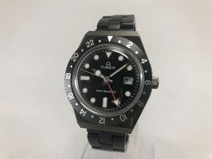 【稼働カスタム美品!!】タイメックス・Q・GMTデイト・黒モデル・復刻ヴィンテージ風ウォッチ[TIMEX QUARTZ]クォーツ式メンズ腕時計【中古】