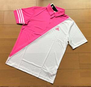 ◆adidas◆アディダス◆切替カラーリング半袖ポロ◆L◆ピンク×ホワイト