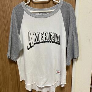 アメリカーナ AMERICANA Tシャツ カットソー ラグランスリーブ 五分袖 コットン 白 ホワイト グレー 古着半袖プリントTシャツ