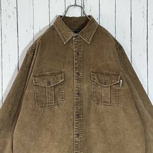 美品 Woolrich ウールリッチ ヘビーウェイト 厚手 コーデュロイ フラップポケット 長袖シャツ ベージュ ライトブラウン メンズ XL 20202981