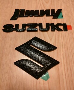 スズキ純正　JB64 ジムニー　フロント　バックドア　エンブレム1台分　ラバーピッチ塗装後マットブラック塗装加工エンブレム　新品未使用