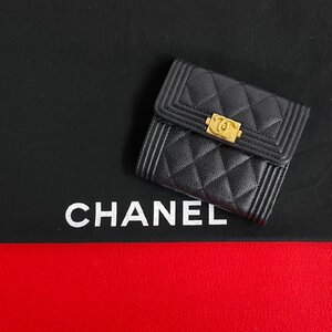 未使用保管品 シール有 CHANEL シャネル マトラッセ ボーイシャネル ココマーク キャビアスキン 二つ折り 財布 小銭入れ ブラック 63726