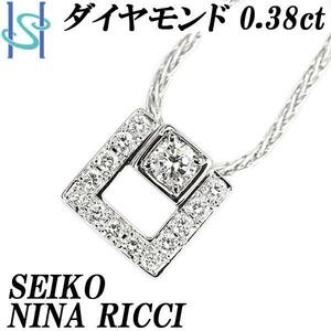 ニナリッチ セイコー ダイヤモンド ネックレス 0.38ct Pt900 Pt850 スクエア 四角 美品 中古 SH100743