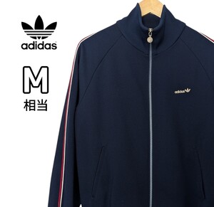 70s adidas アディダス Vintage ヴィンテージ デサント製 トラックジャケット ジャージ ネイビー トレフォイル 刺繍ロゴ M相当