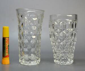 昔の喫茶店で使われていた レトロな ジュースグラス ２点セット　カッティンググラス　石目調　美品　昭和レトロ　アンティーク　　　　 　
