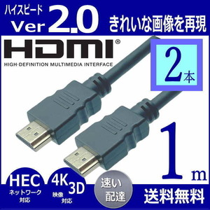 ★彡『２本セット』1m ハイスピードVer2.0 HDMIケーブル 4K フルHD 3D イーサネット対応 プレミアム高速・高品質 2HDMI-10x2