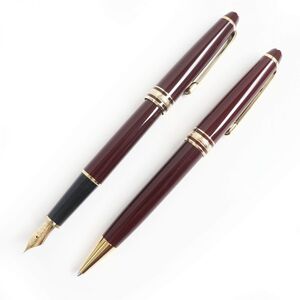 美品□MONTBLANC/モンブラン マイスターシュテュック ペン先14K EFニブ 万年筆/ボールペン 二本セット ボルドー×ゴールド ドイツ製 筆記◎