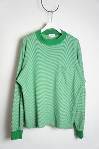 美品 22AW tone トーン RIB BORDER MOCK NECK L/S T SHIRT 長袖 ボーダー モックネック Tシャツ カットソー TO-AW22-CSS03 緑2本物 510O