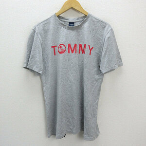 k■トミー×コカ・コーラ/TOMMY×Coca-Cola ビッグロゴプリントTシャツ【L】灰色/MENS■44【中古】