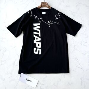 C652 新品・未使用!! WTAPS ダブルタップス 20SS FLAMES TEE フレームス プリント Tシャツ 半袖 ブラック 黒 SIZE X 04 ＝ XL相当!!