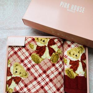 【レア】2枚/PINKHOUSE/バスタオル/ピンクハウス/新品/未使用/クマ/ウォッシュタオル/ピンク/レア/チェック/ベアー/セット/箱なし