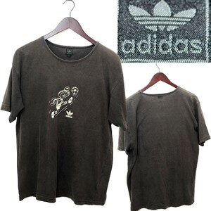 ★【激安 国内正規品 希少】ADIDAS sporty アディダス レアデザイン コットン100％ ロゴ Tシャツ サイズO(XL相当サイズ) USED品 ブラック系